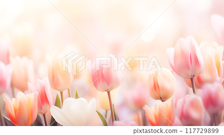 Colorful and cute pastel colored tulips 117729899