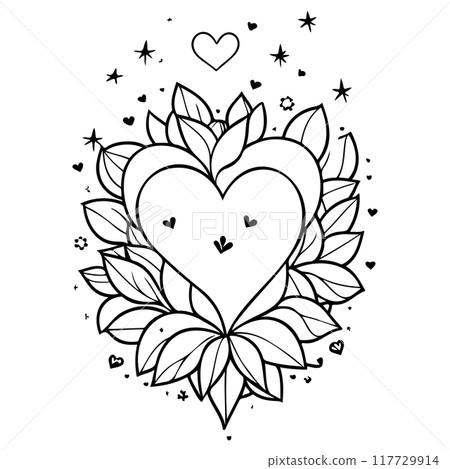doodle abstract valentine love star heart flower illustration sketch element 117729914