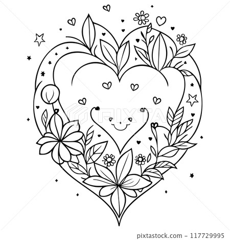 doodle abstract valentine love star heart flower illustration sketch element 117729995