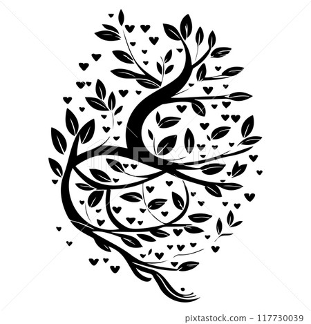 Valentine tree hearts and two birds illustration sketch element Valentine tree hearts and two birds illustration sketch element 117730039