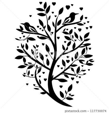 Valentine tree hearts and two birds illustration sketch element Valentine tree hearts and two birds illustration sketch element 117730074