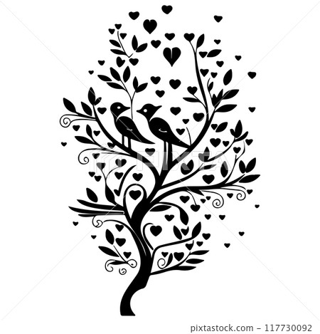 Valentine tree hearts and two birds illustration sketch element Valentine tree hearts and two birds illustration sketch element 117730092