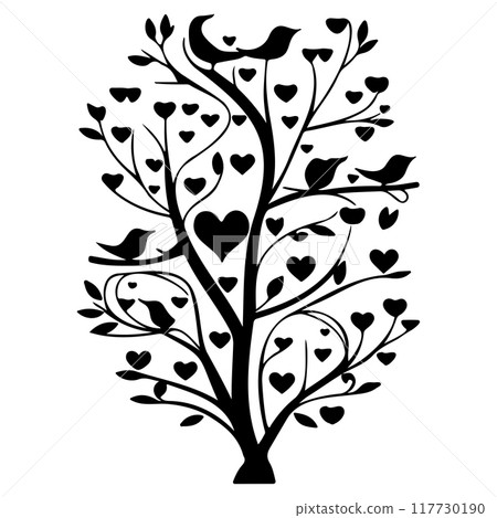 Valentine tree hearts and two birds illustration sketch element Valentine tree hearts and two birds illustration sketch element 117730190