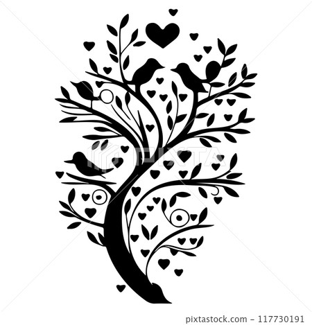 Valentine tree hearts and two birds illustration sketch element Valentine tree hearts and two birds illustration sketch element 117730191