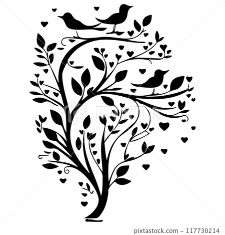 Valentine tree hearts and two birds illustration sketch element Valentine tree hearts and two birds illustration sketch element 117730214
