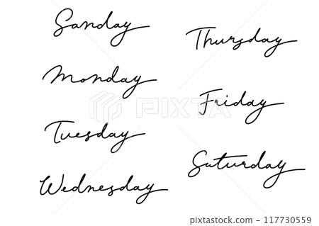 簡單的草書手寫一周中的幾天集 117730559