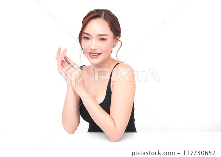 Beautiful young asian woman with clean fresh skin on white background, Face care, Facial treatment, Cosmetology, beauty and spa, Asian women portrait. 117730652