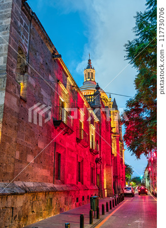 Cathedral of the Assumption of Our Lady in Guadalajara, Mexico at night 117730706