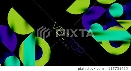 Colorful simple dynamic geometric forms circles lines and round shapes. Mosaic techno art concept. Vector Illustration For Wallpaper, Banner, Background, Card, Book Illustration, landing page 117731413