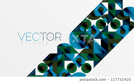 Colorful triangles circles square geometric design. Abstract background for wallpaper, banner, backdrop, card, book Illustration, landing page 117731420