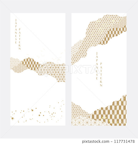 Japanese template vector. Line pattern in Asian style with Japanese pattern. Chinese sea in oriental arts. Natural luxury texture. Gold geometric abstract art pattern in vintage style. 117731478