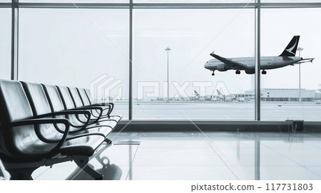Planes seen from an airport bench Planes seen from an airport bench 117731803