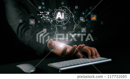 Human interact with AI artificial intelligence brain process generative AI UUID Human interact with AI artificial intelligence brain process generative AI UUID 117732085