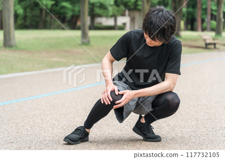 在運動/訓練期間膝蓋受傷的男性（膝蓋疼痛、復健、後遺症、運動症候群） 117732105