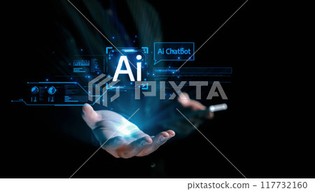 Human interact with AI artificial intelligence virtual assistant UUID 117732160