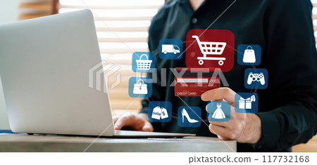 Smart customer open online store use credit card for online shopping. Cybercash. Smart customer open online store use credit card for online shopping. Cybercash. 117732168