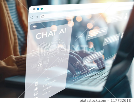 Human interact with AI artificial intelligence virtual assistant EIDE 117732618