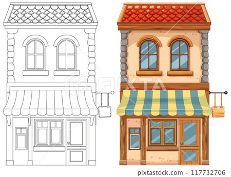 Charming Two-Story House Illustration Charming Two-Story House Illustration 117732706