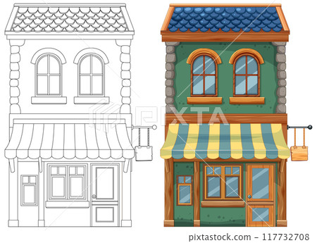 Colorful and Outline House Illustration Colorful and Outline House Illustration 117732708