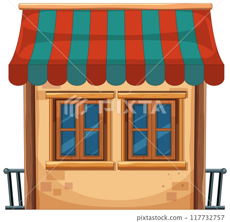Charming House with Striped Awning 117732757