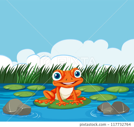 Happy Frog on Lily Pad 117732764