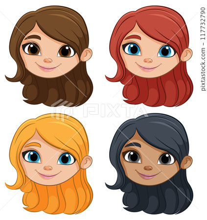 Diverse Cartoon Character Faces 117732790