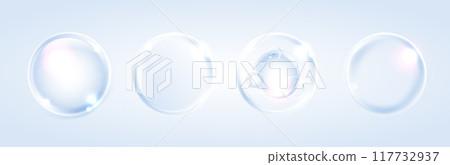 Hyaluronic acid bubbles, collagen clear drops on blue background. cosmetic serum. osmetic essence. concept skincare cosmetics solution. Hyaluronic acid bubbles, collagen clear drops on blue background. cosmetic serum. osmetic essence. concept skincare cosmetics solution. 117732937