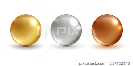 Gold, silver, copper ball with shadow on white background with shadows. glass cosmetics ball shiny. glossy balls collection. vector round circle. Gold, silver, copper ball with shadow on white background with shadows. glass cosmetics ball shiny. glossy balls collection. vector round circle. 117732940