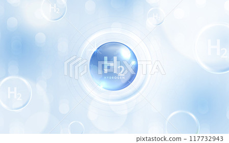 Hydrogen H2 production. renewable energy source. renewable Eco energy. hydrogen energy powered by renewable electricity with water molecule in transparent style. vector design. 117732943
