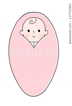 Illustration of a baby wrapped in a swaddling cloth Illustration of a baby wrapped in a swaddling cloth 117732963