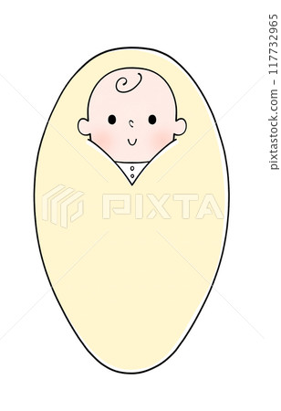 Illustration of a baby wrapped in a swaddling cloth 117732965