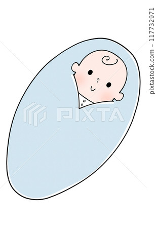 Illustration of a baby wrapped in a swaddling cloth 117732971