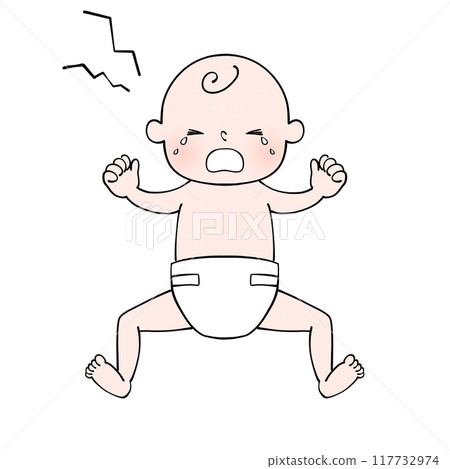 Illustration of a baby in a diaper 117732974
