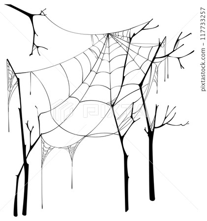 Torn spider web halloween hanging on branches isolated on white background Torn spider web halloween hanging on branches isolated on white background 117733257