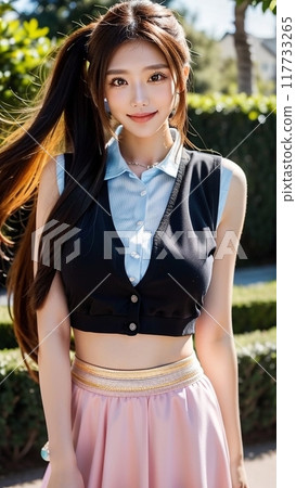 在公園放鬆，頭髮隨風飄揚… 117733265