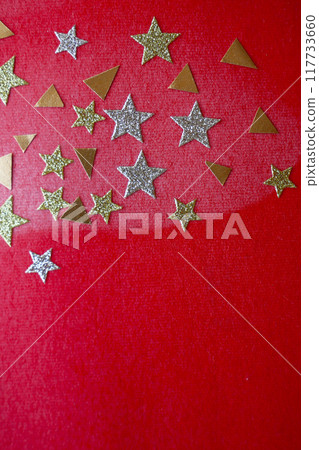 Simple and cute glitter Christmas background, paper craft Simple and cute glitter Christmas background, paper craft 117733660