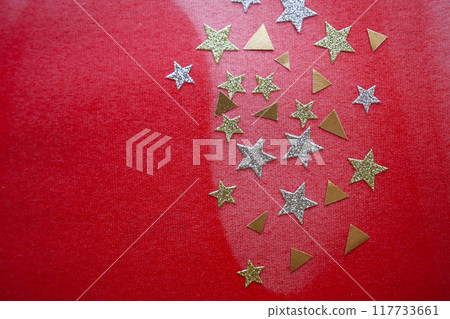 Simple and cute glitter Christmas background, paper craft Simple and cute glitter Christmas background, paper craft 117733661
