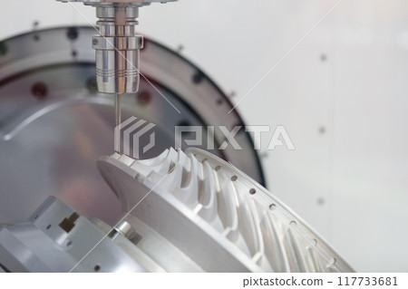 close up of turbine wheel milling process close up of turbine wheel milling process 117733681