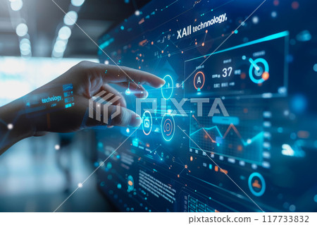 Digital AI learning growth graphs and financial data with hologram chart on the virtual screen. 117733832
