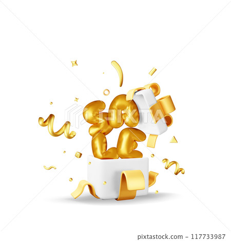 3D gift box with sale balloon and falling confetti 117733987