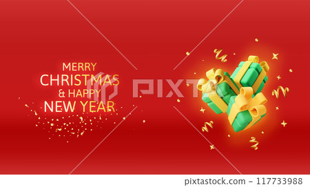 3D Gift Boxes with Golden Confetti. 117733988