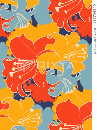 Lily flowers retro minimalism pattern 117734249