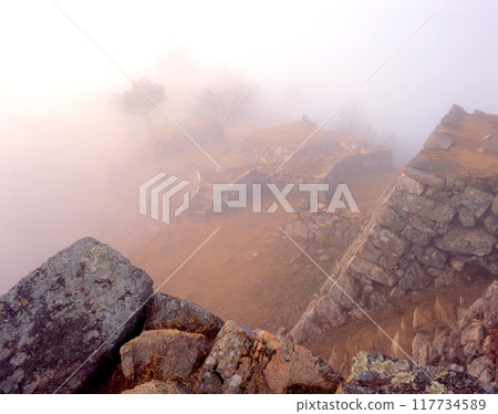 The misty ruins of Takeda Castle rising from a sea of clouds / Asago City, Hyogo Prefecture 117734589