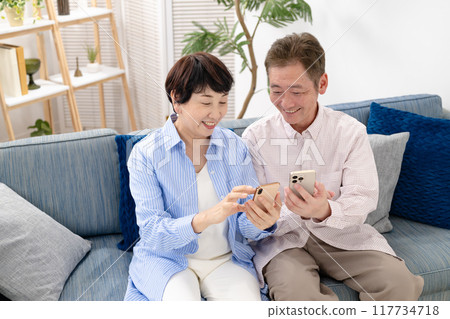 Senior couple with smartphone 117734718