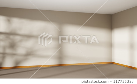 3d empty room interior with window shadow on pastel light beige wall, wood floor and white ceiling render. Blank corner of house in perspective, modern living room, office or studio. 3D illustration 3d empty room interior with window shadow on pastel light beige wall, wood floor and white ceiling render. Blank corner of house in perspective, modern living room, office or studio. 3D illustration 117735353