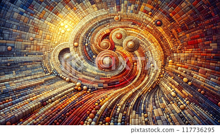 mosaic with geometric and organic shapes in vibrant colors captivating sunset-like appearance 117736295