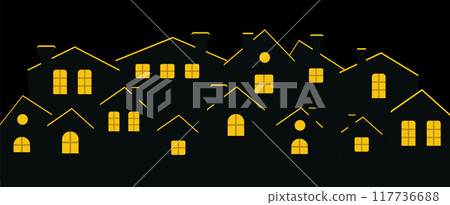 a night city with a yellow window. at home in the city . a night city with a yellow window. at home in the city . 117736688