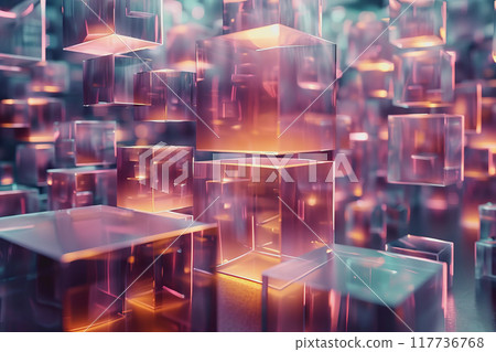 motion rectangular shaped packages transported via a logistics system, technology is futuristic. 117736768