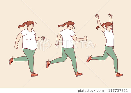Process losing weight of fat woman running and getting beautiful slender figure thanks to training Process losing weight of fat woman running and getting beautiful slender figure thanks to training 117737831