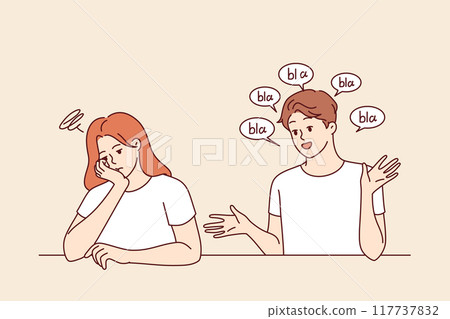 Chatterbox man causes discomfort to woman who does not want to listen to boyfriend empty words Chatterbox man causes discomfort to woman who does not want to listen to boyfriend empty words 117737832